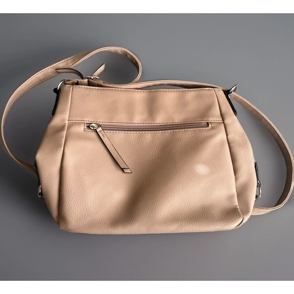 Nicole By NICOLE MILLER Leather Crossbody Handbag Three Zip Pockets Purse Pink